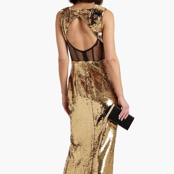 Marchesa Notte Metallic Gold Open Back Gown NWT - Picture 3 of 3